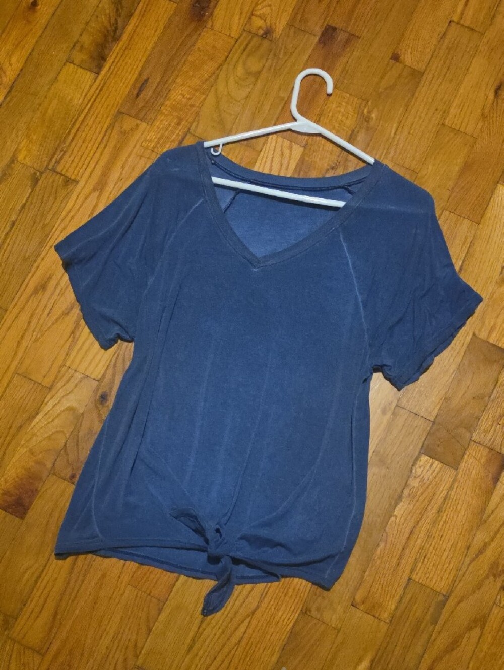 Women's V-Neck Tie-Front Short Sleeve Top — Navy